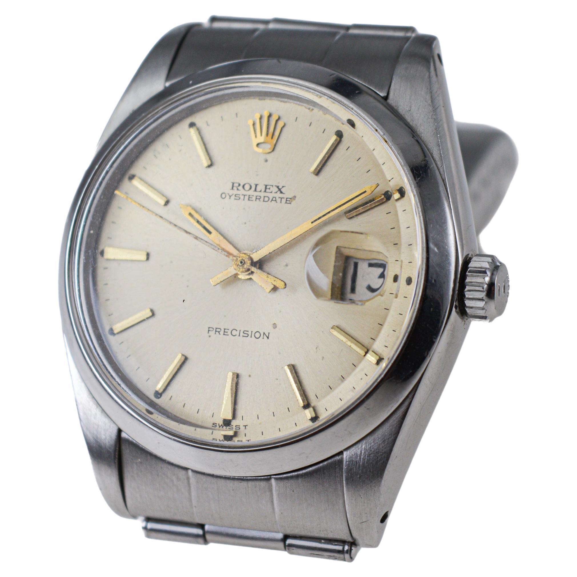 Rolex Steel Oyster Date with Factory Original Light Champagne Dial, 1960s For Sale 3