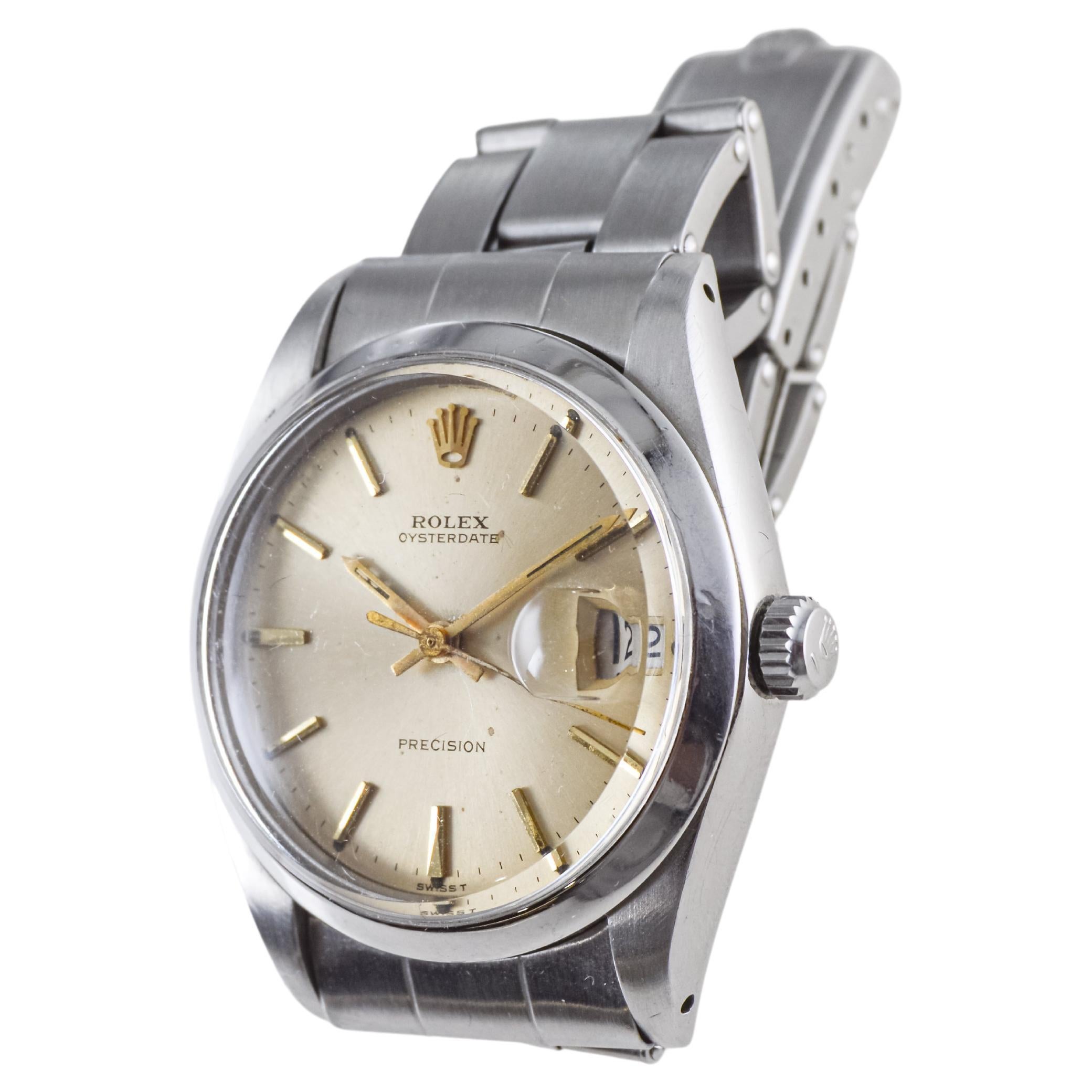 Rolex Steel Oyster Date with Factory Original Light Champagne Dial, 1960s For Sale 4