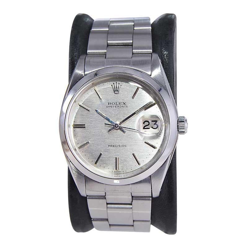 Rolex Stahl Oysterdate mit original gebürstetem Zifferblatt und massivem Gliederarmband aus Stahl 1960er Jahre im Angebot 1