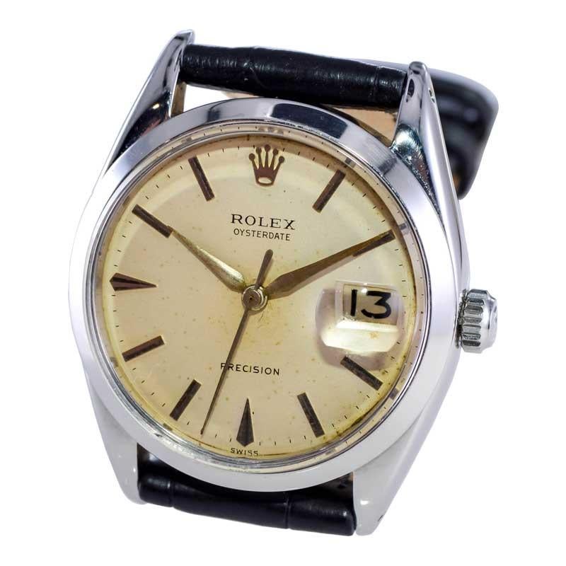 Rolex Steel Oysterdate with Original Vintage Dial with a Patinated Dial 1960's For Sale 2