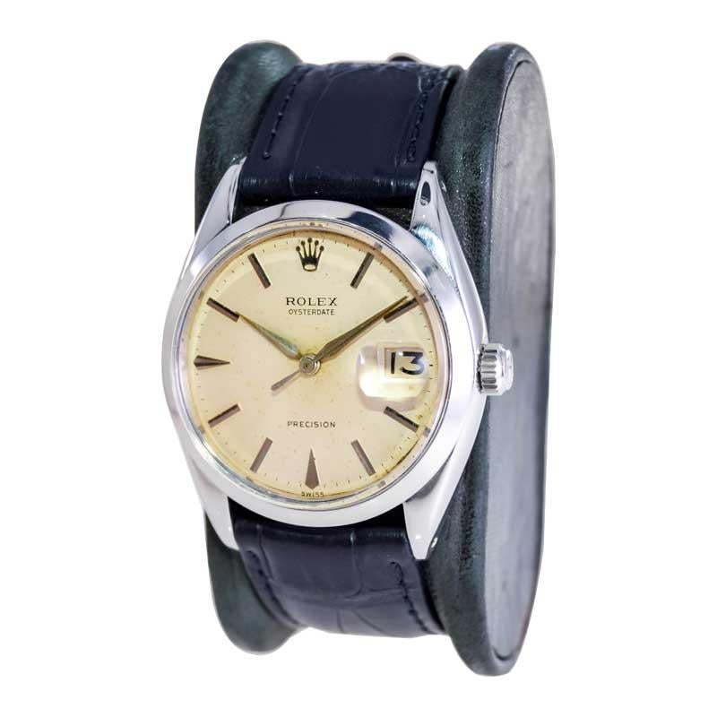 Modernist Rolex Steel Oysterdate with Original Vintage Dial with a Patinated Dial 1960's For Sale