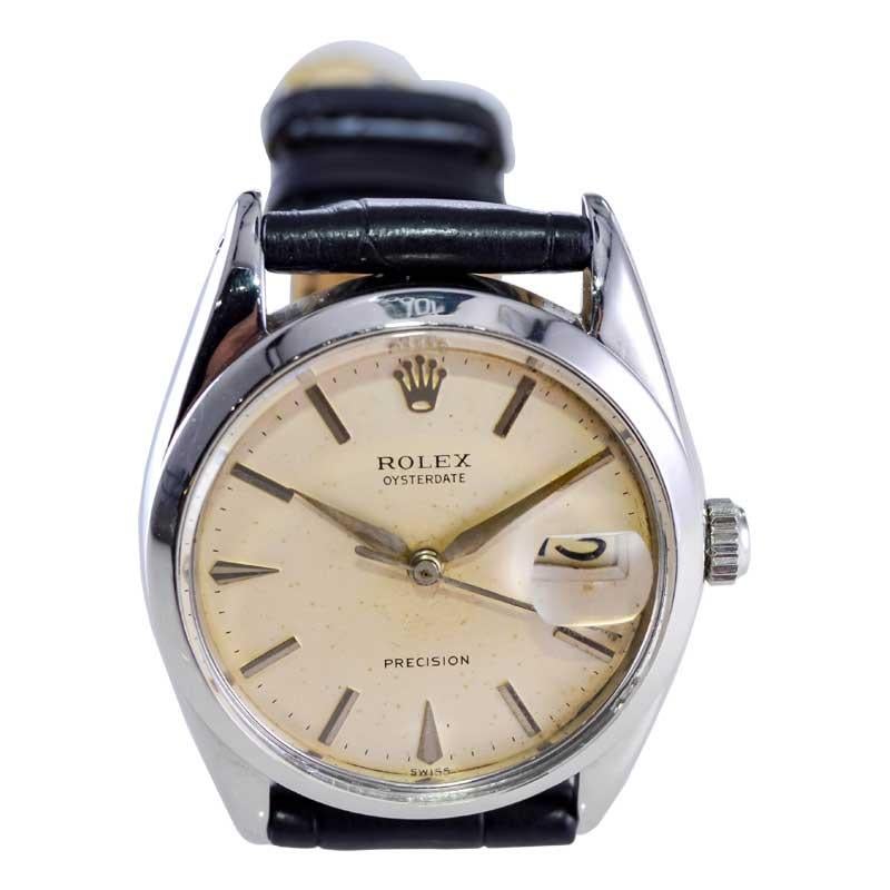 Women's or Men's Rolex Steel Oysterdate with Original Vintage Dial with a Patinated Dial 1960's For Sale