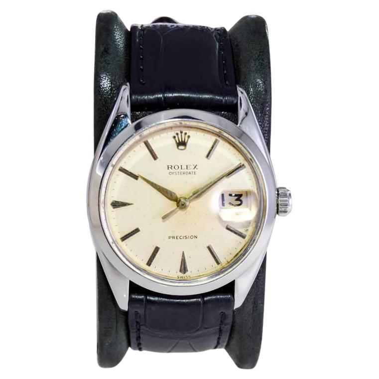 Rolex Stahl Oysterdate mit original Vintage patiniertem Vintage-Zifferblatt 1960er Jahre
