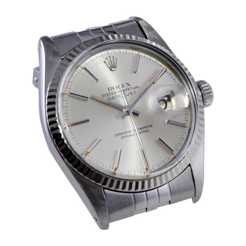 Rolex Steel Quickset Datejust with Exceptional Original Silver Dial 1970's For Sale 3
