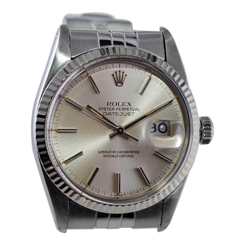 Rolex Quickset Datejust in acciaio con eccezionale quadrante originale in argento degli anni '70 in vendita 7