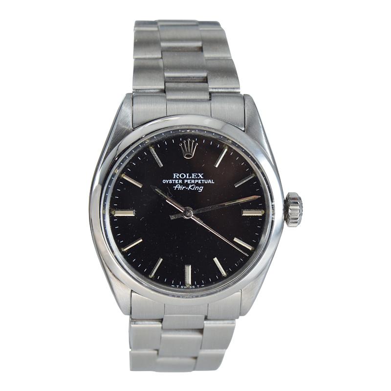 FACTORY / HOUSE: Rolex Watch Company
STYLE / REFERENCE: Air King / Reference 5500
METAL / MATERIAL: Stainless Steel 
CIRCA / YEAR: 1970's
DIMENSIONS / SIZE: 41mm X 35mm
MOVEMENT / CALIBER: Manual Winding / 26 Jewels / Cal. 1570
DIAL / HANDS: