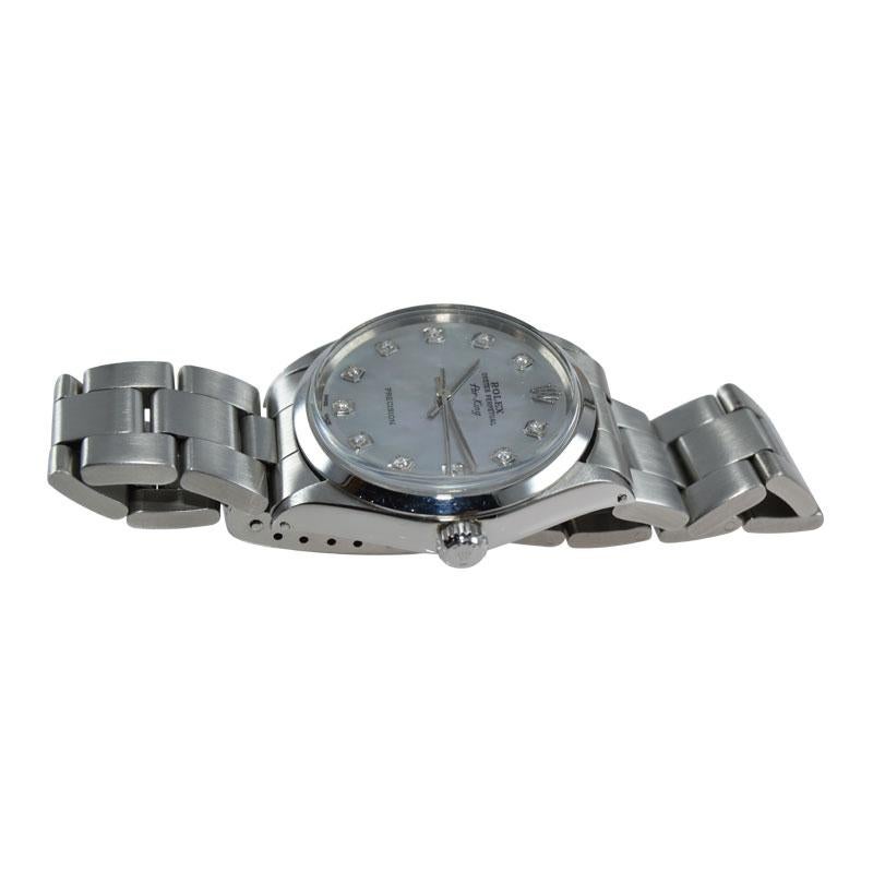 Rolex Steel Oyster Perpetual Air King Custom M.O.P. Diamond Dial, circa 1970's For Sale 1