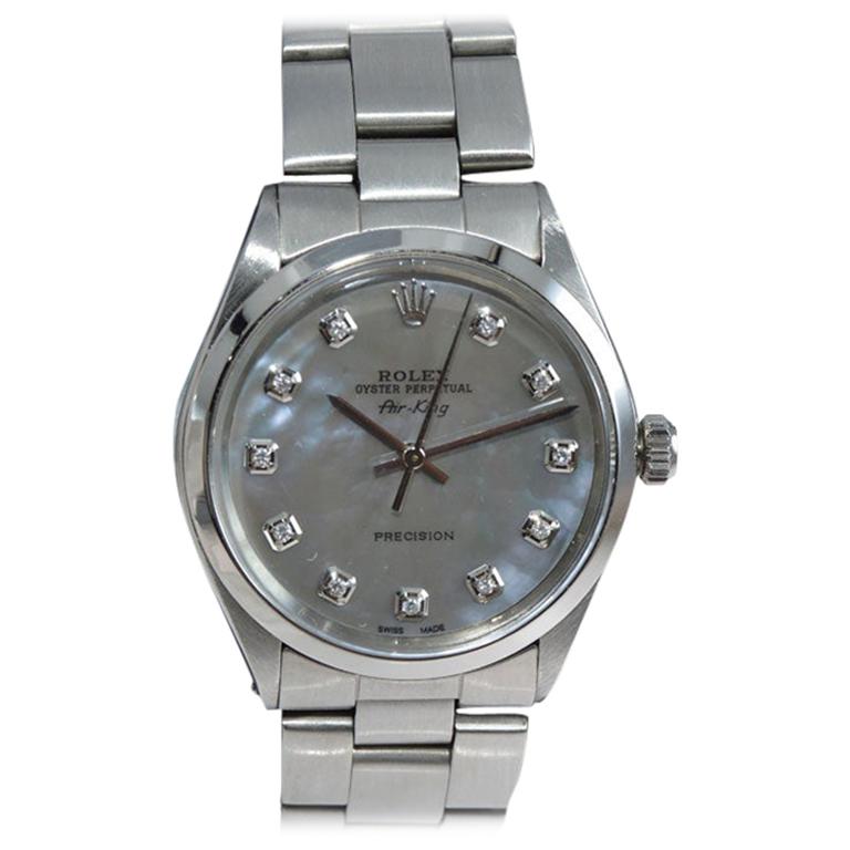 Rolex Steel Oyster Perpetual Air King Custom M.O.P. Diamant-Zifferblatt, um 1970