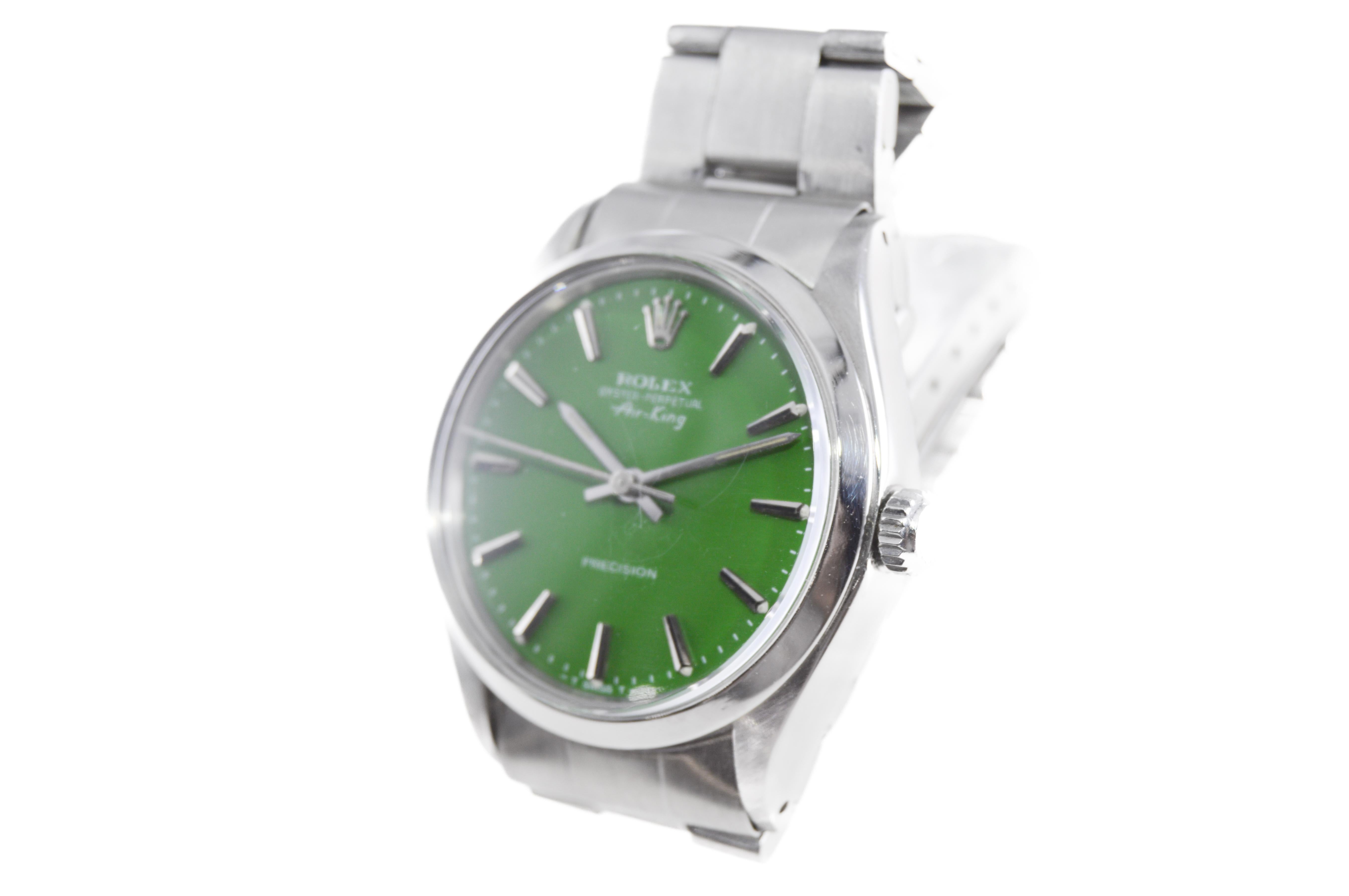 Modern Rolex Steel Oyster Perpetual Air King with Custom Green Dial, 1960s For Sale