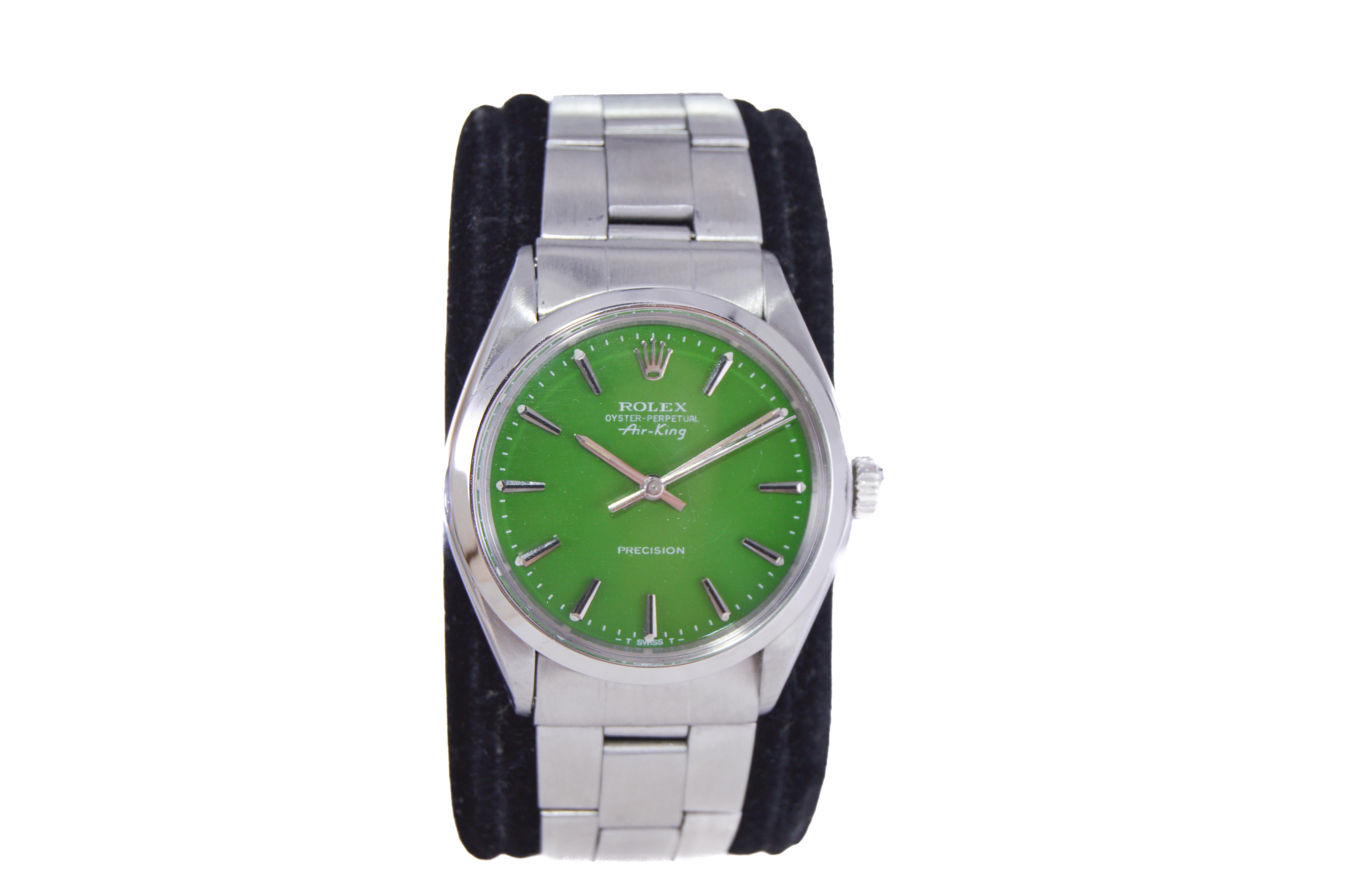 Rolex Oyster Perpetual Air King avec cadran vert personnalisé, 1970 Excellent état - En vente à Long Beach, CA
