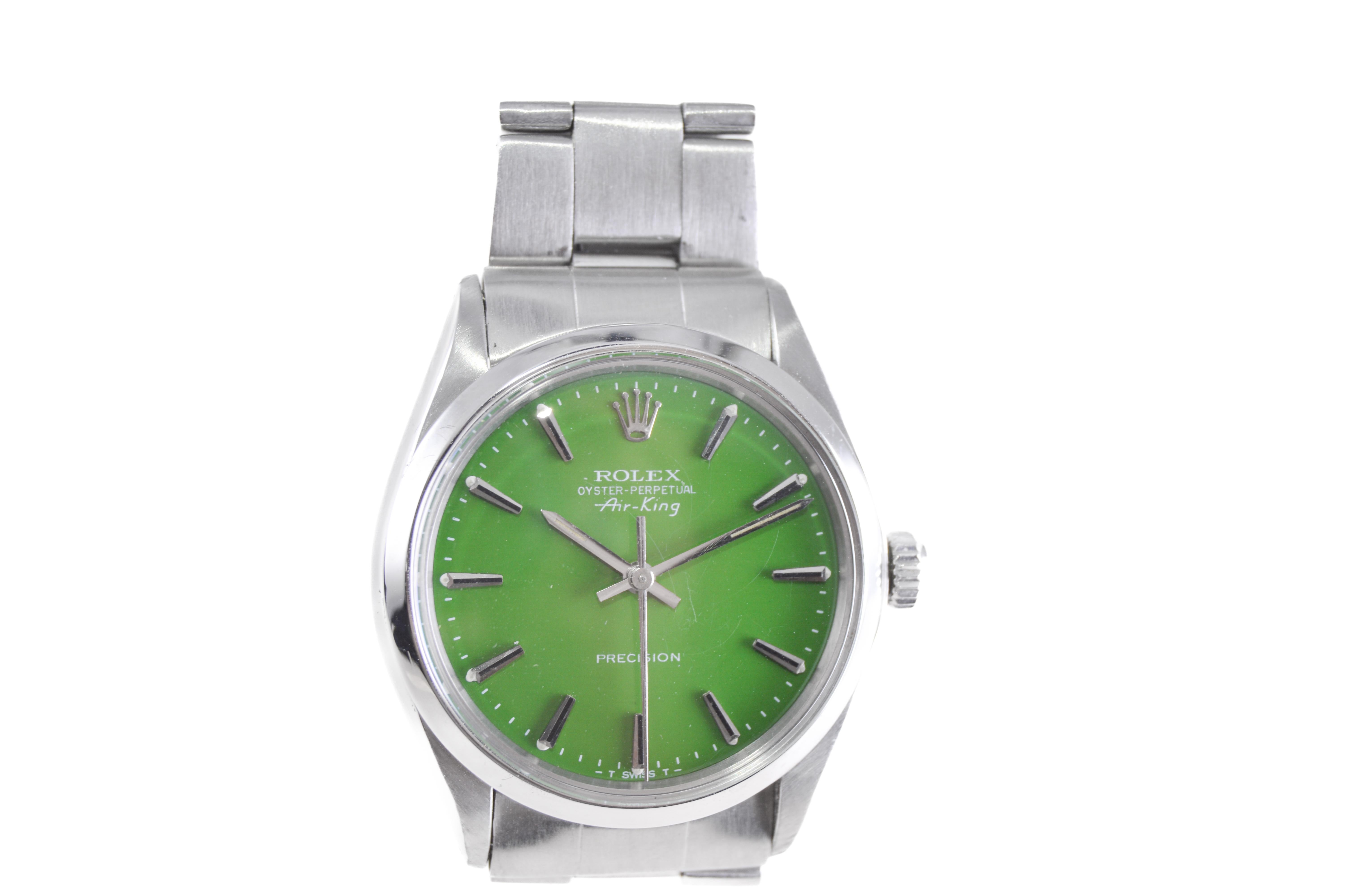 Modern Rolex Steel Oyster Perpetual Air King with Custom Green Dial, 1970s