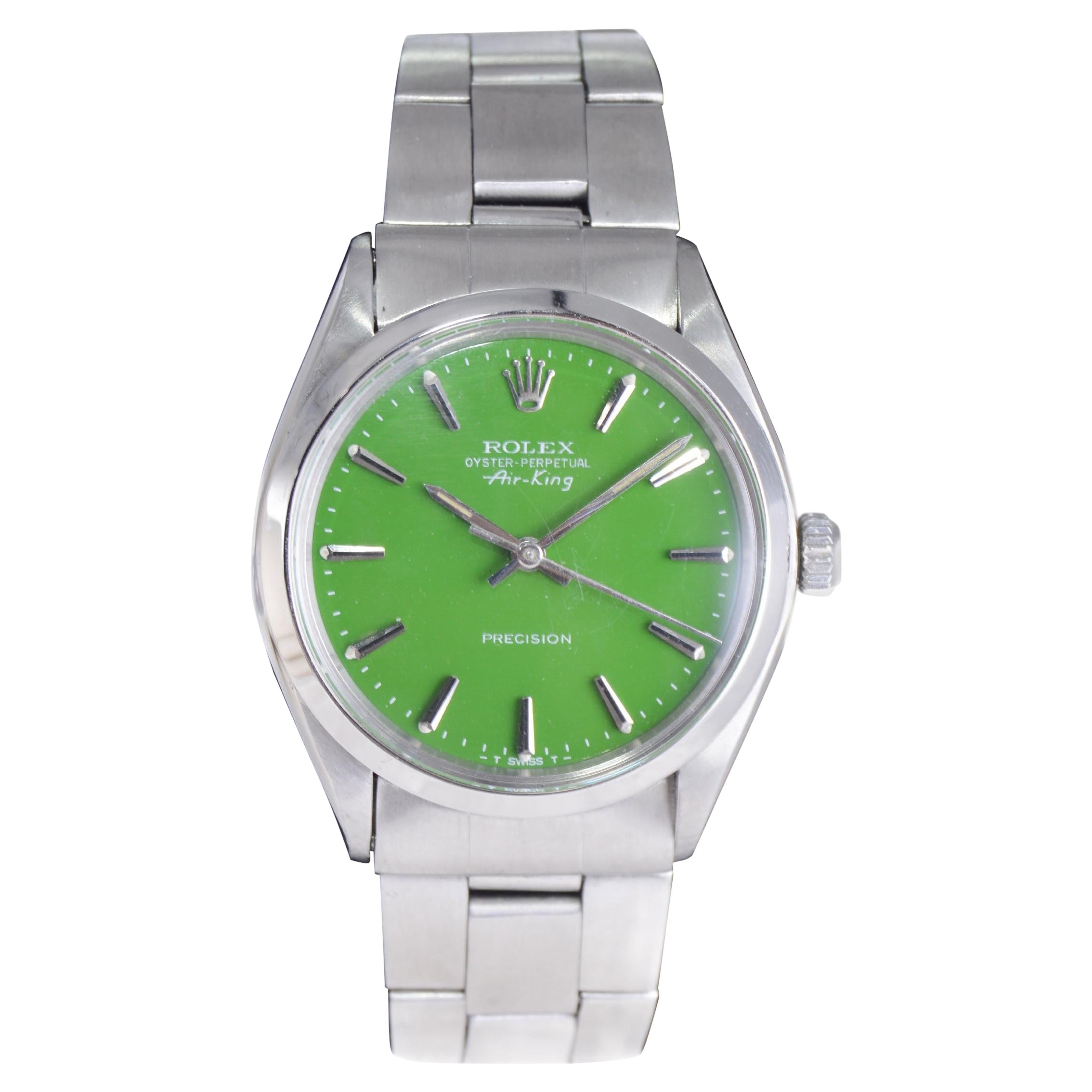 Rolex Oyster Perpetual Air King in acciaio con quadrante verde personalizzato, anni '1970
