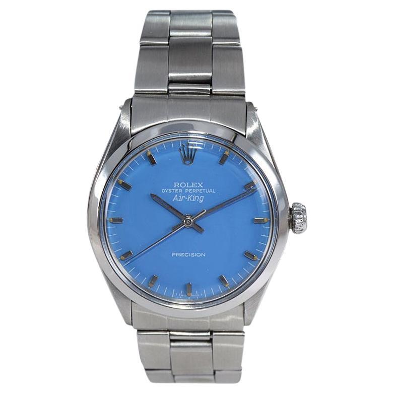 Rolex Montre Oyster Perpetual Air King en acier avec cadran bleu clair personnalisé, 1970