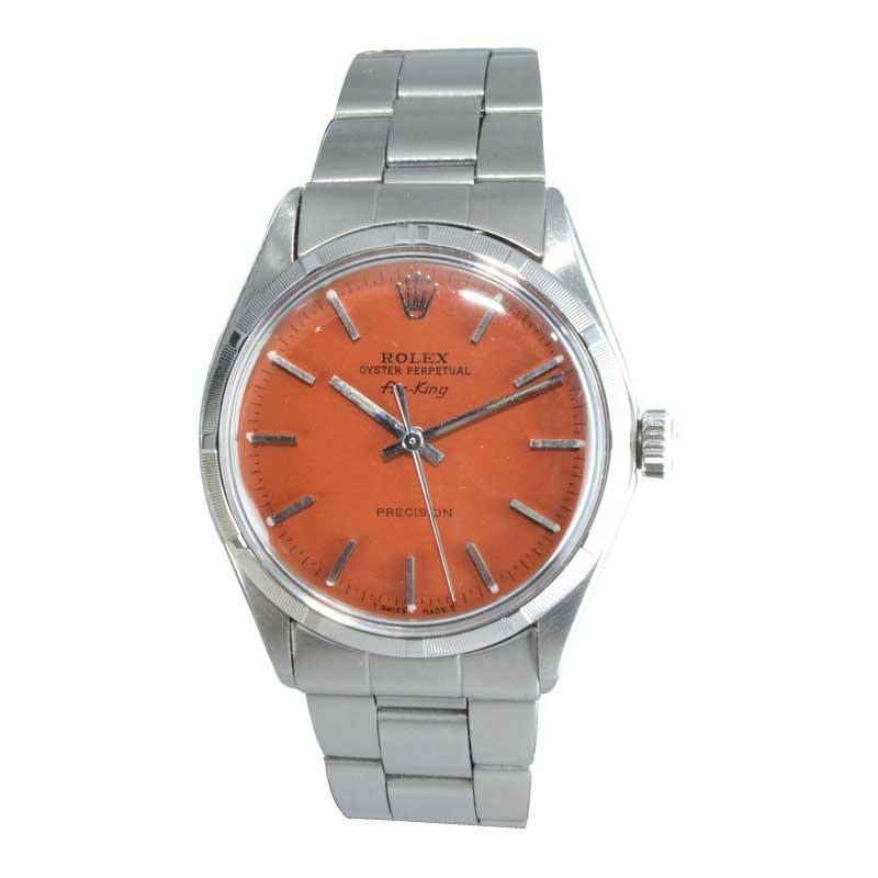 FACTORY / HOUSE: Rolex Watch Company
STYLE / REFERENCE: Oyster Perpetual Air King/ Reference 1003
METAL / MATERIAL: Stainless Steel
CIRCA / YEAR: Early 1970's
DIMENSIONS / SIZE: 40mm x 34mm
MOVEMENT / CALIBER: Perpetual (Automatic)  / Caliber