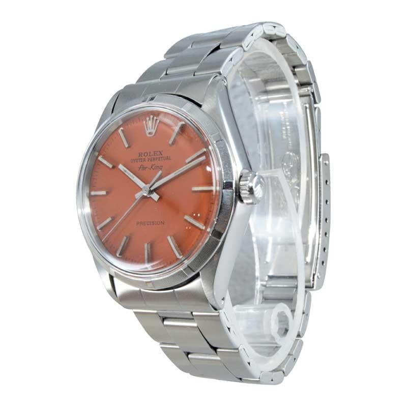 Modern Rolex Steel Oyster Perpetual Air King with Custom Orange Dial, Early 1970s For Sale