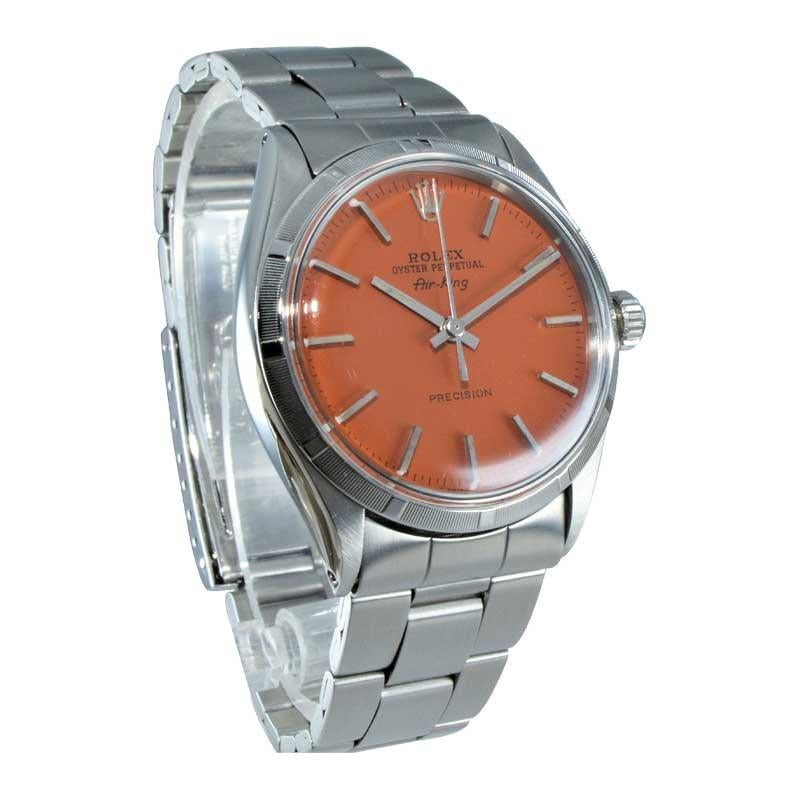 Women's or Men's Rolex Steel Oyster Perpetual Air King with Custom Orange Dial, Early 1970s For Sale