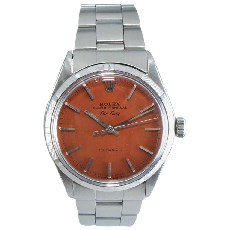 Rolex Steel Oyster Perpetual Air King with Custom Orange Dial, Early 1970's