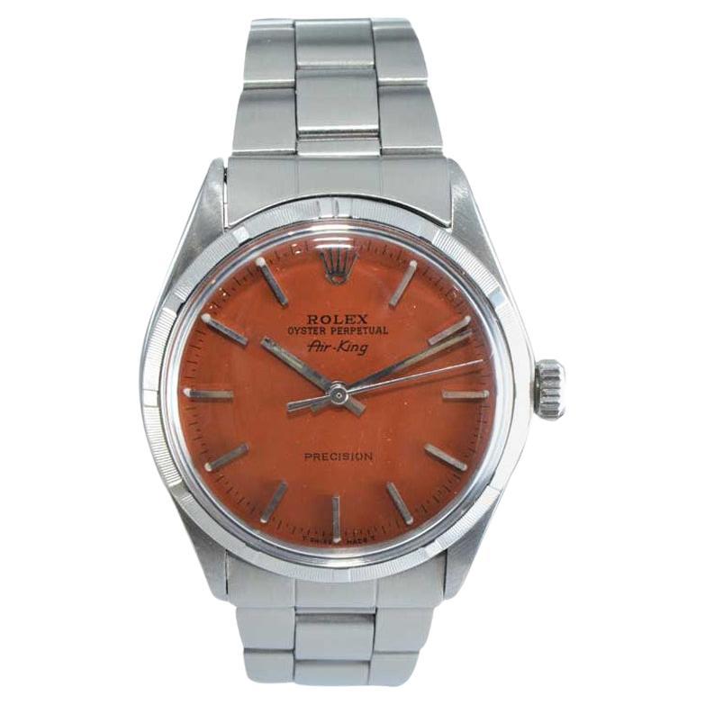 Rolex Steel Oyster Perpetual Air King with Custom Orange Dial, Early 1970s For Sale