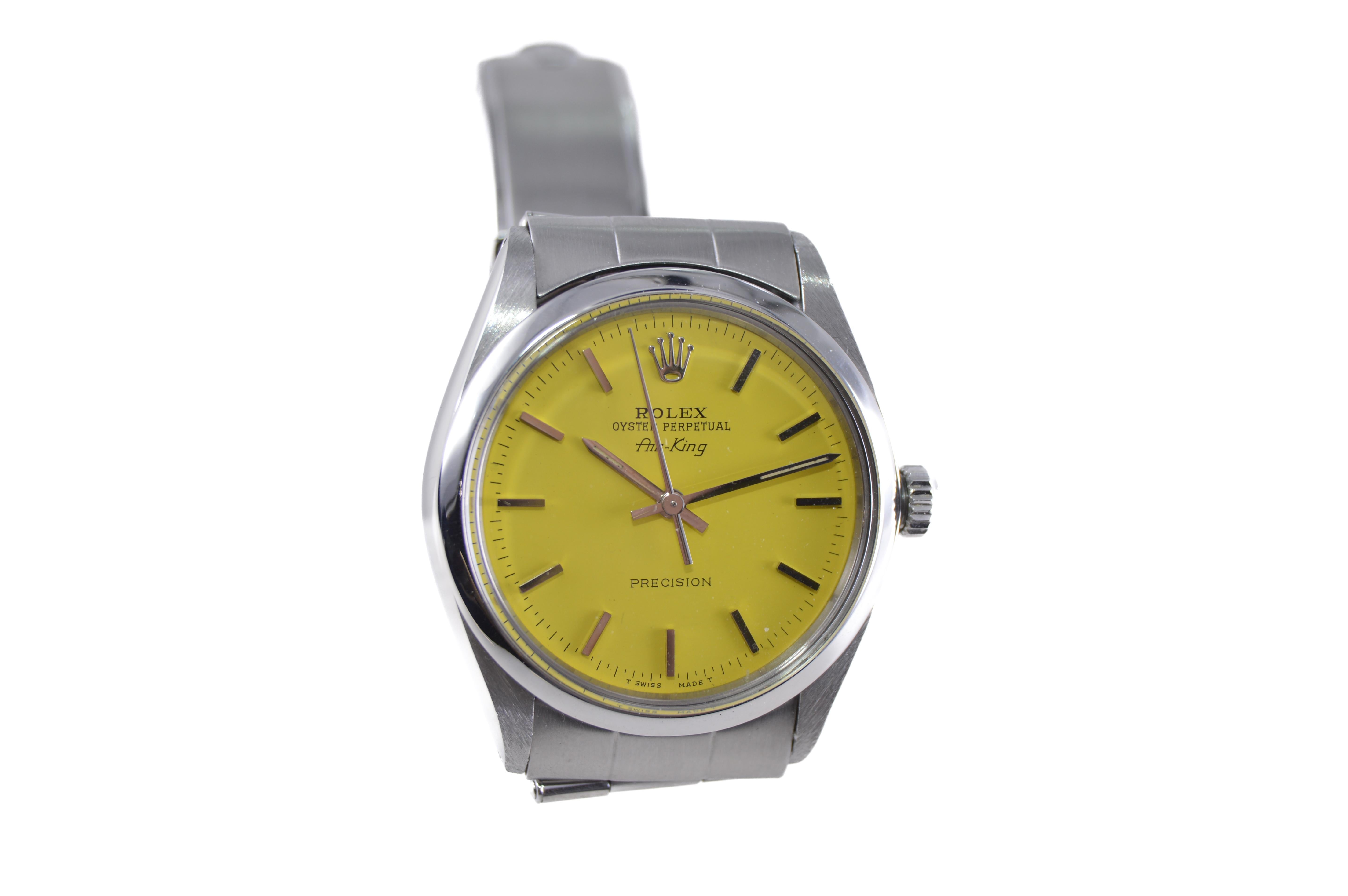 Modern Rolex Steel Oyster Perpetual Air King with Custom Yellow Dial, 1960s For Sale