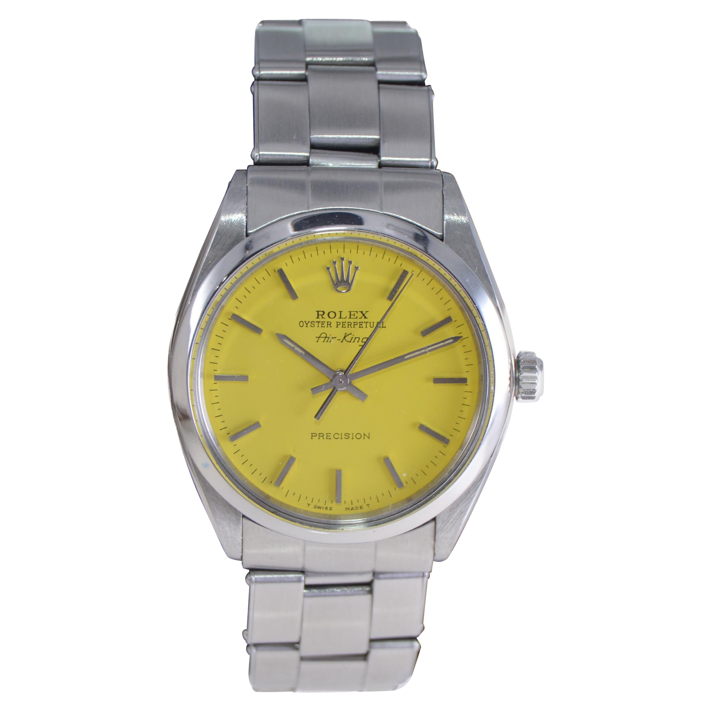 Rolex Montre Oyster Perpetual Air King en acier avec cadran jaune personnalisé, années 1960