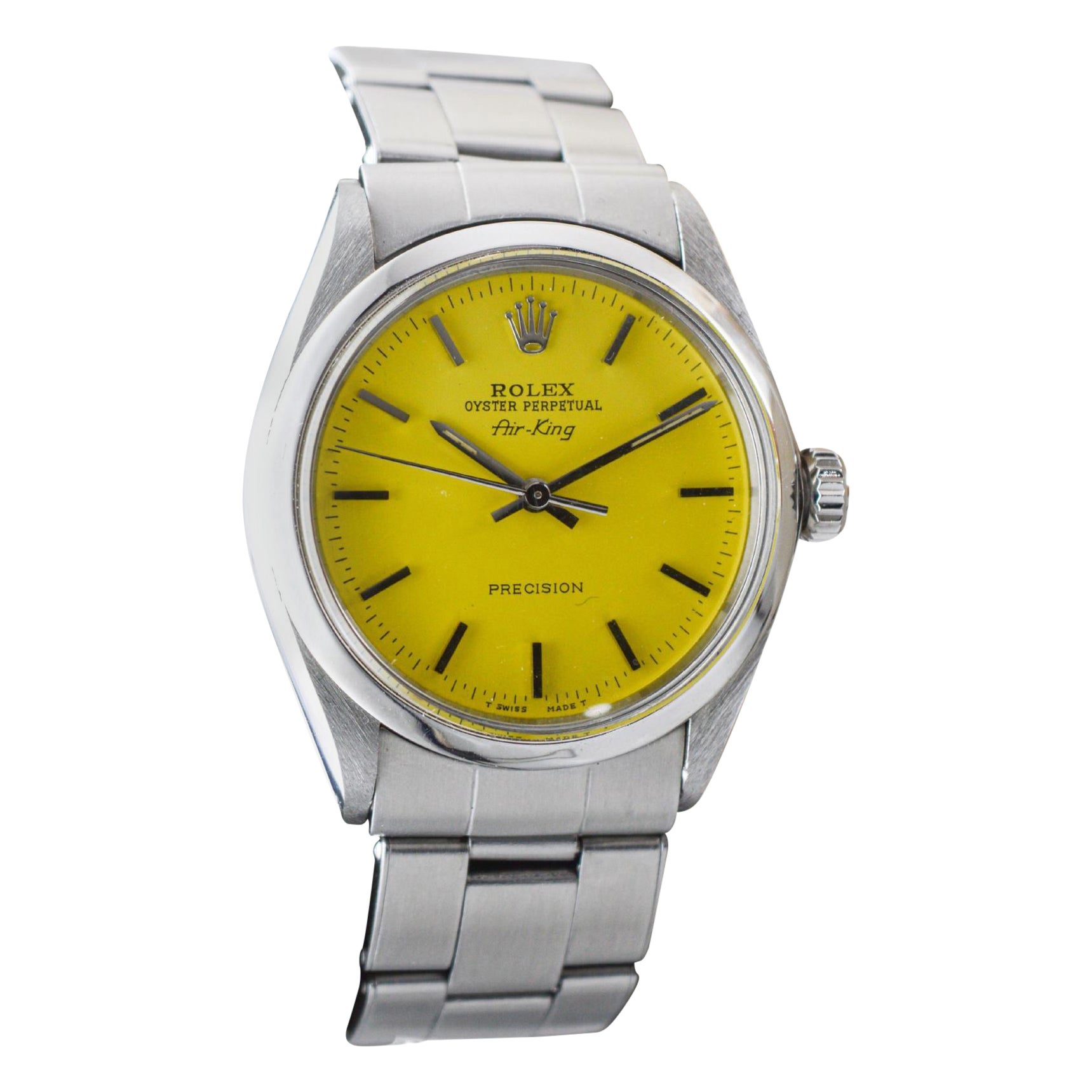 Rolex Oyster Perpetual Air King in acciaio con quadrante giallo personalizzato anni 
70 in vendita