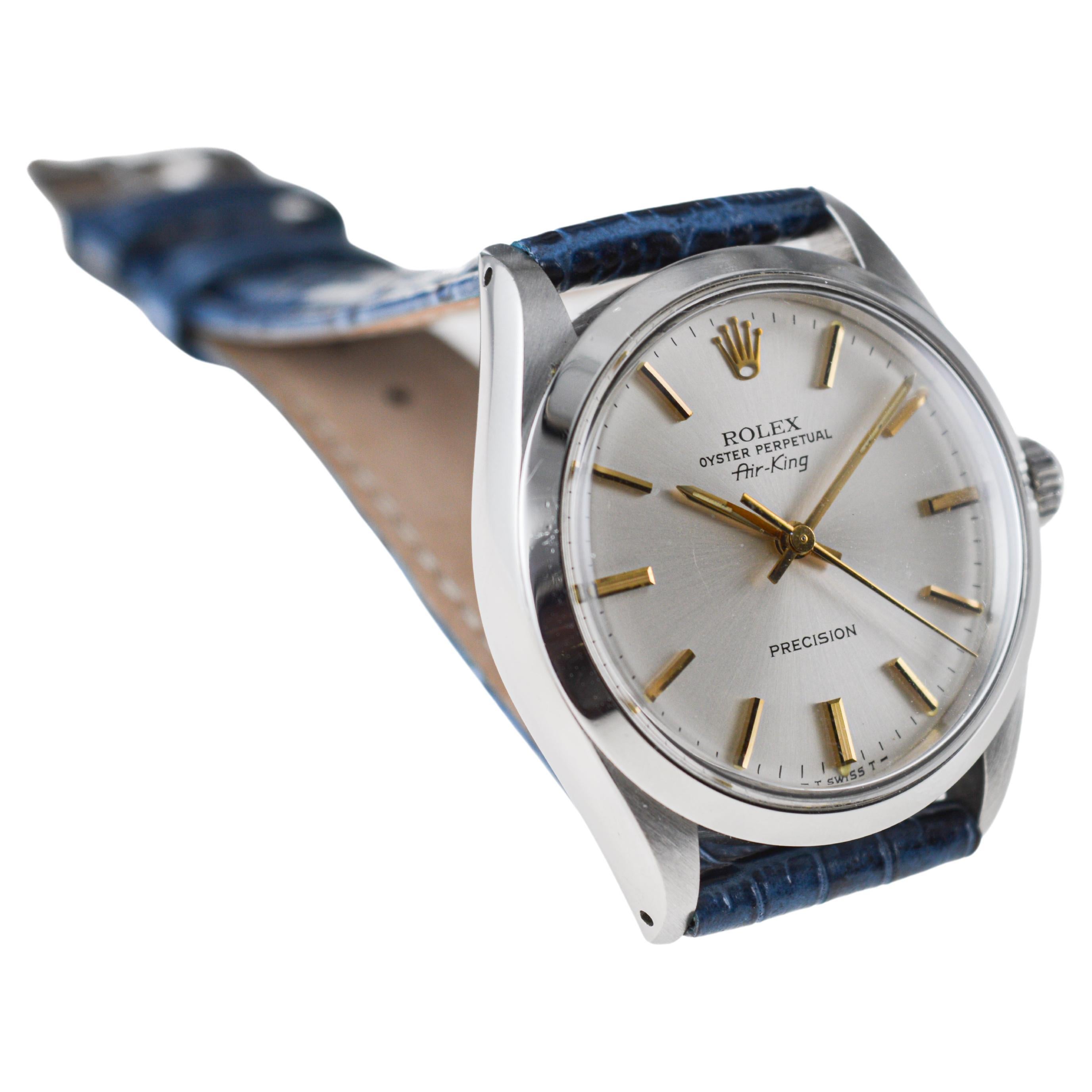 Women's or Men's Rolex Steel Oyster Perpetual Air King with Original Dial with Gilt Markers 1980s For Sale