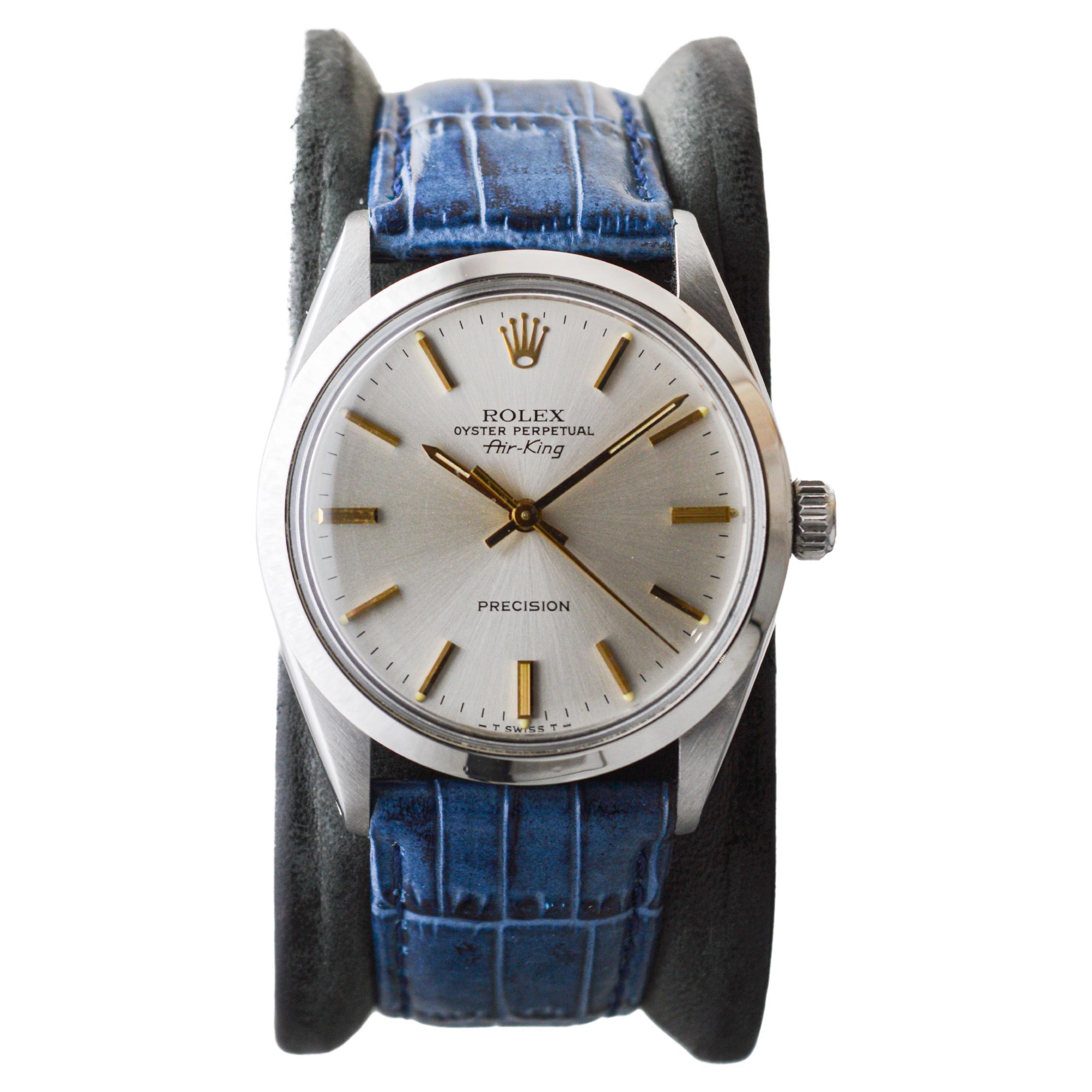 Rolex Steel Oyster Perpetual Air King with Original Dial with Gilt Markers 1980s For Sale