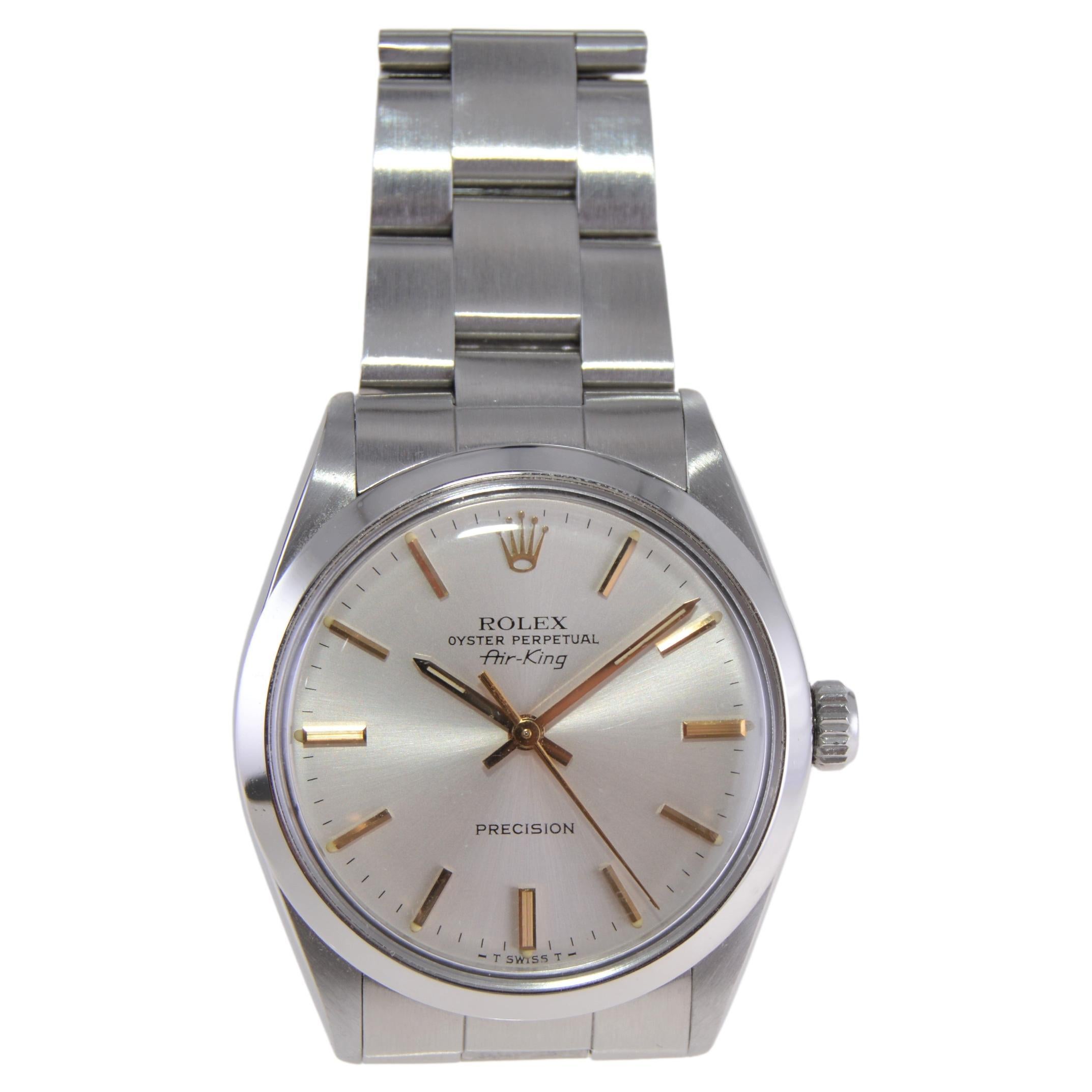 Modern Rolex Steel Oyster Perpetual Air King with Original Dial with Gilt Markers, 1989 For Sale