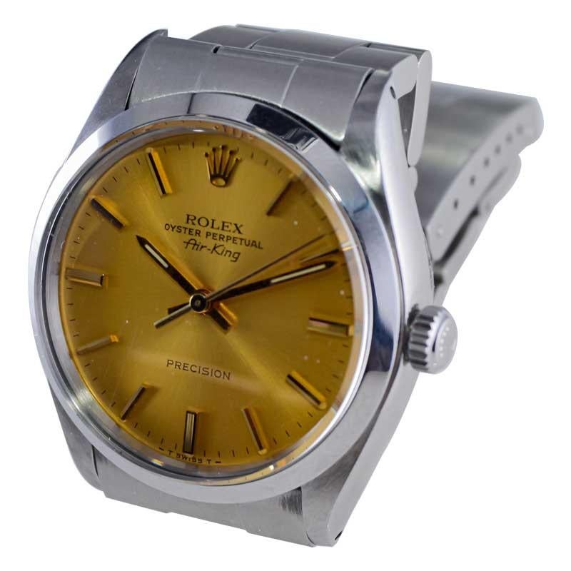 Rolex Steel Oyster Perpetual Air King with Original Factory Gold Dial  In Excellent Condition For Sale In Long Beach, CA