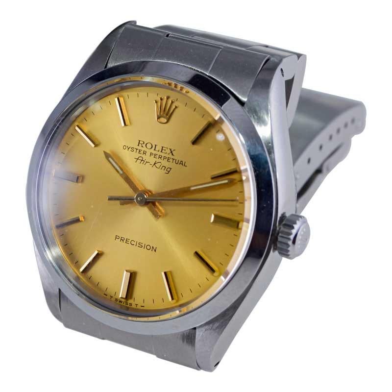Women's or Men's Rolex Steel Oyster Perpetual Air King with Original Factory Gold Dial  For Sale