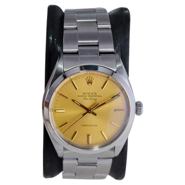 Rolex Steel Oyster Perpetual Air King with Original Factory Gold Dial  For Sale