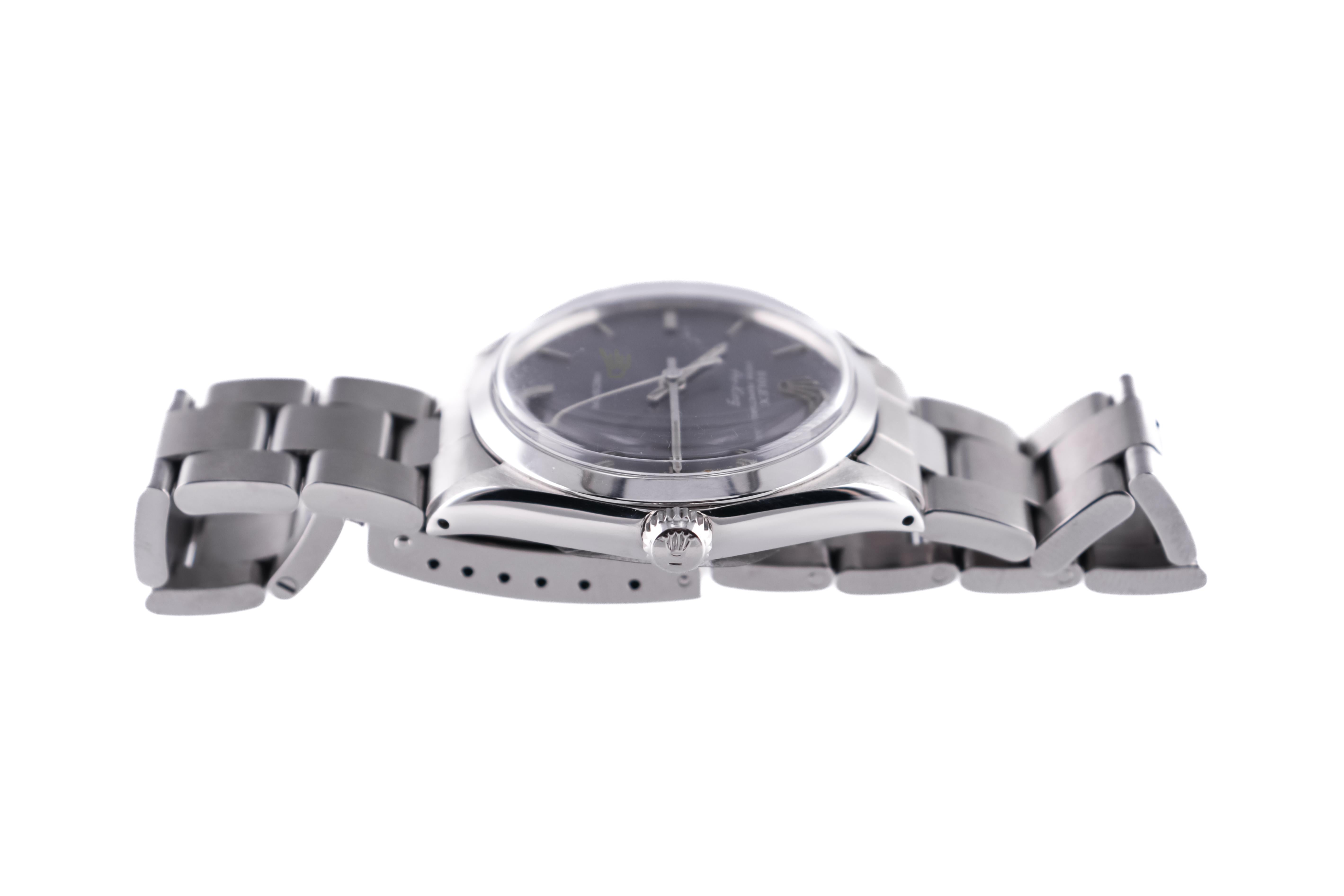 Modern Rolex Steel Oyster Perpetual Air King With Rare Factory Original Charcoal Dial For Sale