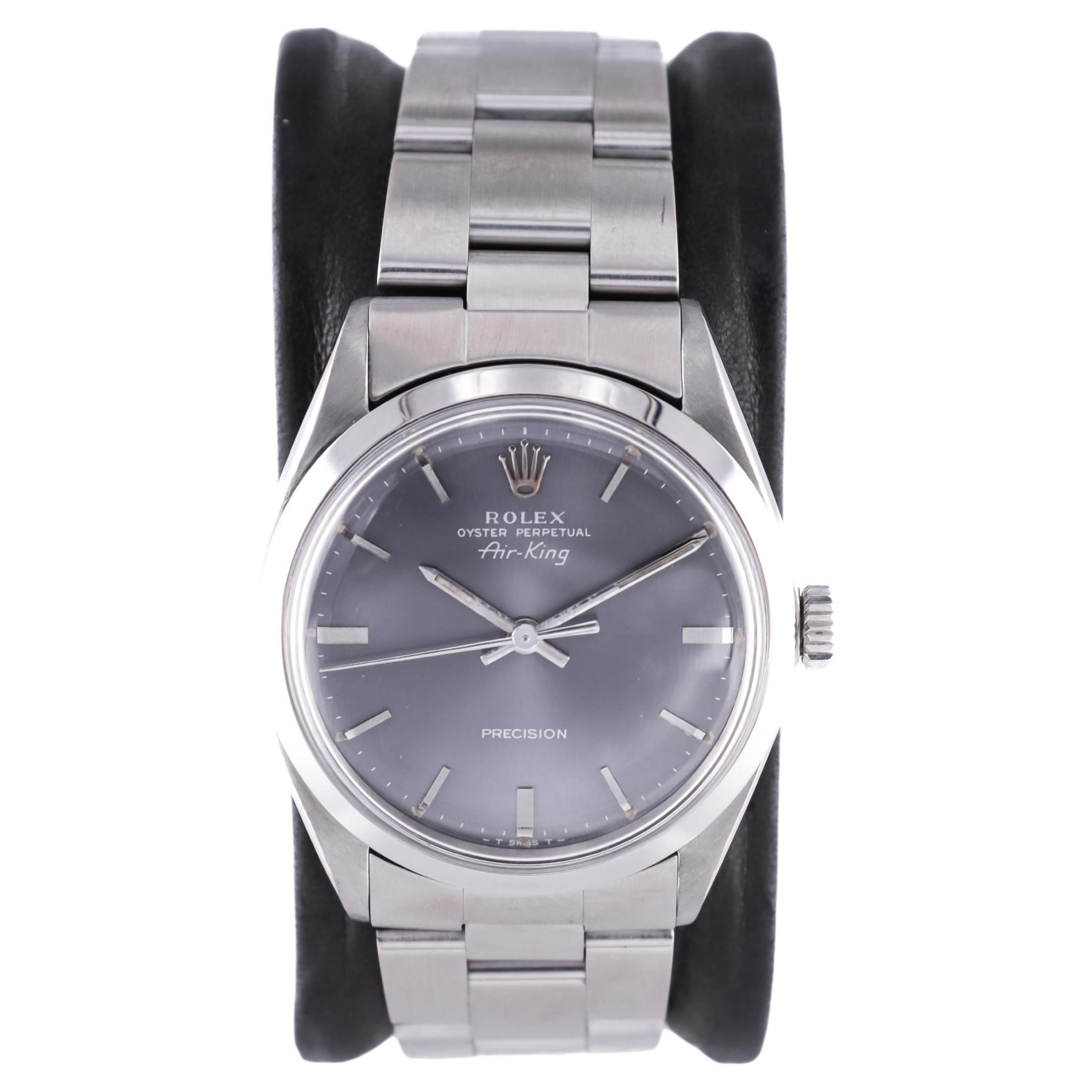 Rolex Steel Oyster Perpetual Air King With Rare Factory Original Charcoal Dial For Sale