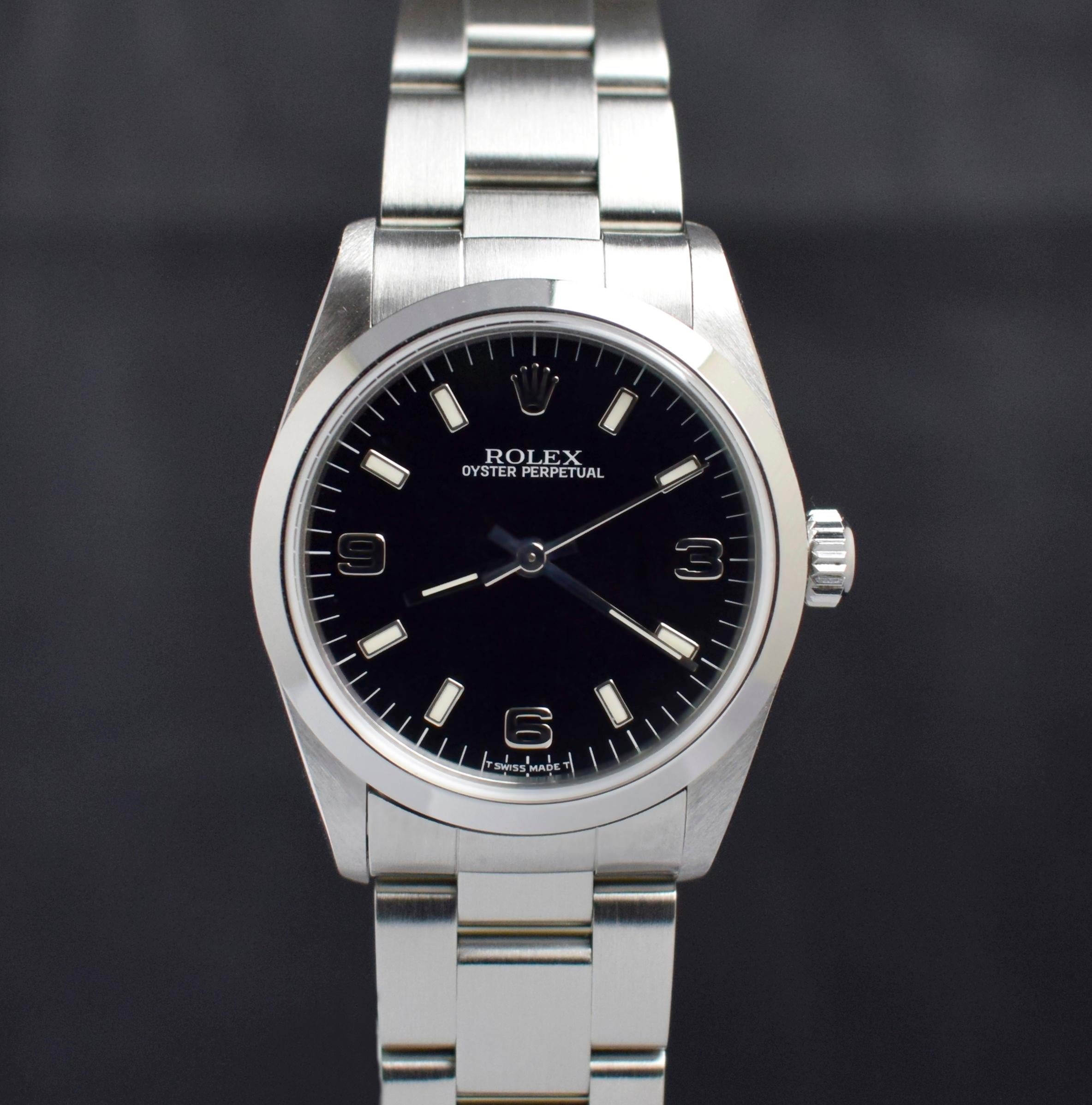 Brand: Vintage Rolex
Model: 67480
Year: 1998
Serial number: U7xxxxx

Reference: C04128

Case: 30mm without crown; Show sign of wear with slight polish from previous; inner case back stamped 2040

Dial: Excellent Condition Black 3,6,9 Dial with