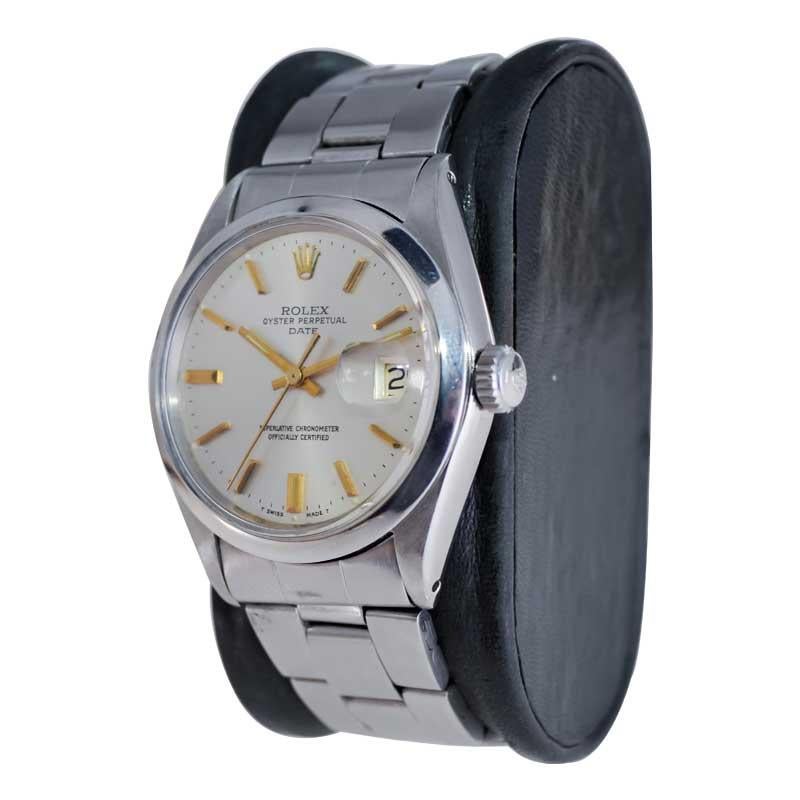 Modernist Rolex Steel Oyster Perpetual Date Original Dial with Gilded Markers 60's / 70's For Sale