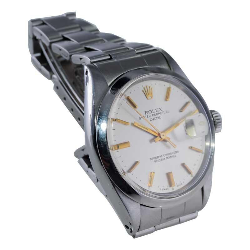 Rolex Steel Oyster Perpetual Date Original Dial with Gilded Markers 60's / 70's In Excellent Condition For Sale In Long Beach, CA