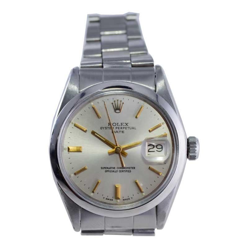 Women's or Men's Rolex Steel Oyster Perpetual Date Original Dial with Gilded Markers 60's / 70's For Sale