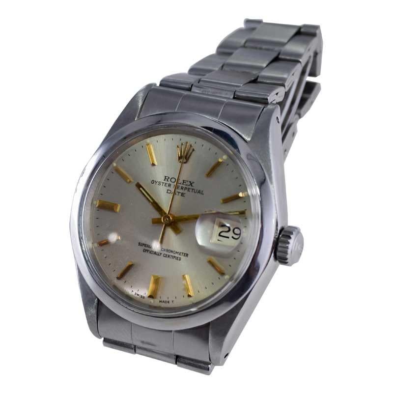Rolex Steel Oyster Perpetual Date Original Dial with Gilded Markers 60's / 70's For Sale 1