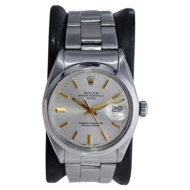 Rolex Steel Oyster Perpetual Date Original Dial with Gilded Markers 60's / 70's For Sale