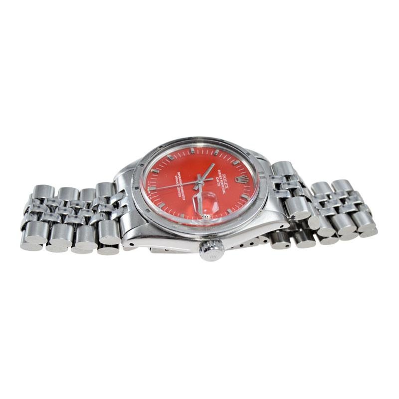 Rolex Steel Oyster Perpetual Date Ref 1500 Custom Red Dial, 1978 In Excellent Condition In Long Beach, CA