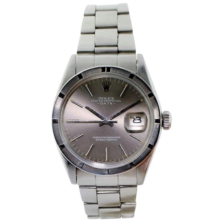 Rolex Steel Oyster Perpetual Date Ref 1501 Original Rare Charcoal Dial from 1972 For Sale