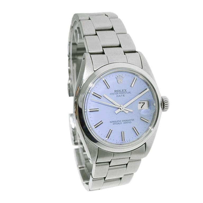 Rolex Acero Oyster Perpetual Fecha Con Esfera Lavanda Personalizada Circa 1970's Moderno en venta