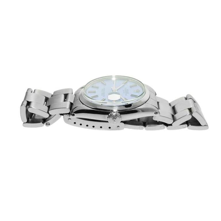 da uomo o donna Rolex Oyster Perpetual Date in acciaio con quadrante personalizzato color lavanda, circa anni '70 in vendita