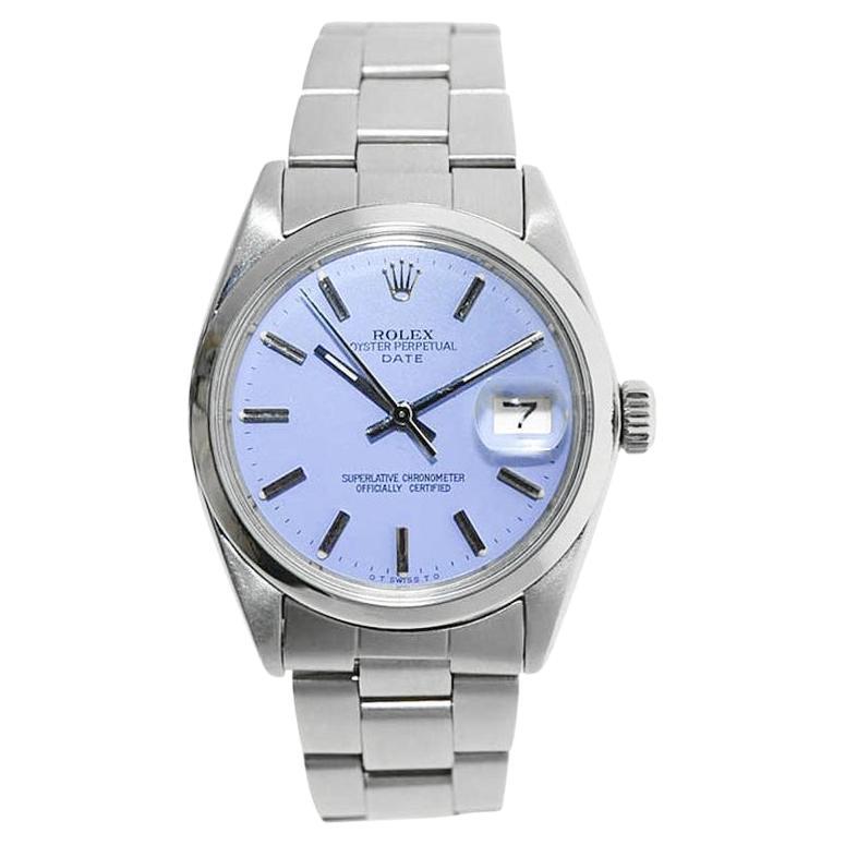 Rolex Steel Oyster Perpetual Date With Custom Lavender Dial Circa 1970's For Sale