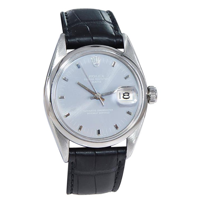Rolex Steel Oyster Perpetual Date mit Custom Light Lavendel Zifferblatt, um 1970