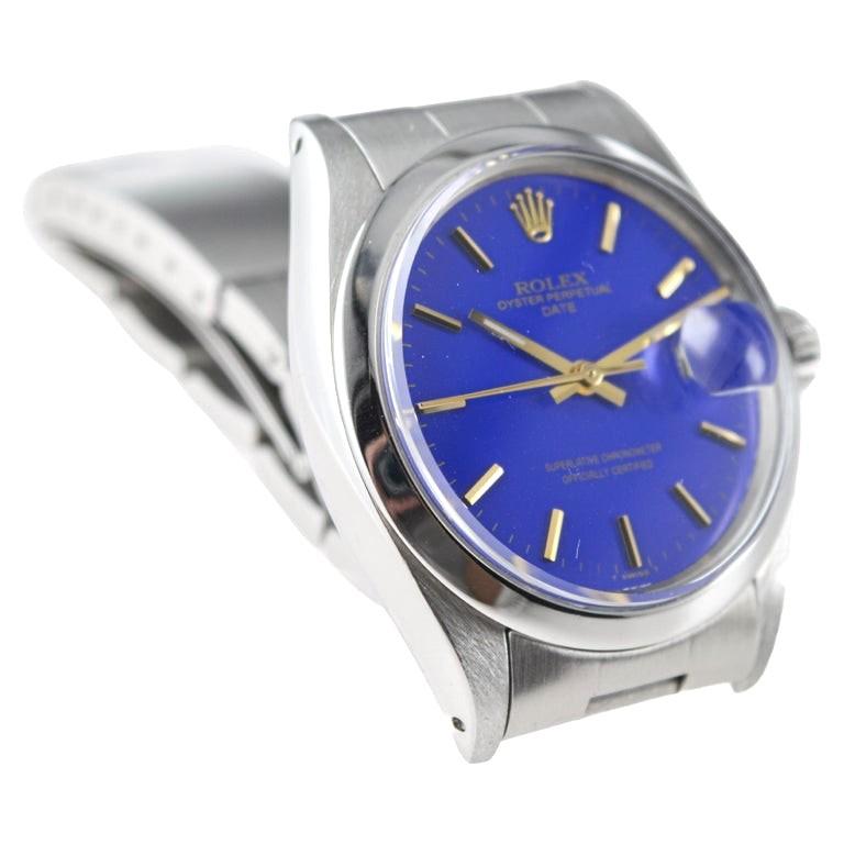 Rolex Steel Oyster Perpetual Date With Custom Made Deep Blue Dial circa 1960's 1
