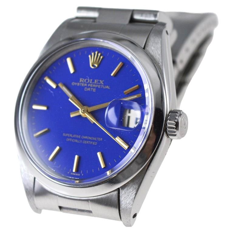 Rolex Steel Oyster Perpetual Date With Custom Made Deep Blue Dial circa 1960's 3