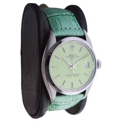 Rolex Steel Oyster Perpetual Date With Custom Made Light Green Dial circa 1970's
