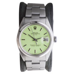 Rolex Steel Oyster Perpetual Date With Custom Made Light Green Dial circa 1970's