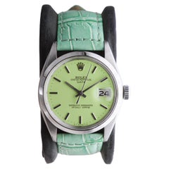 Vintage Rolex Steel Oyster Perpetual Date With Custom Made Light Green Dial circa 1970's